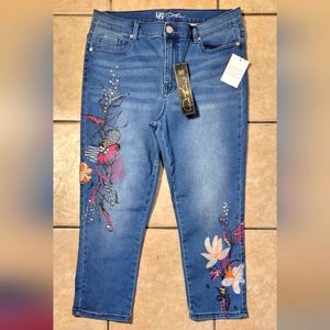 DG2 by DIANE GILMAN Crop Jeans Stretch Embroidery/Rhinestones Sz12 "NWT"
